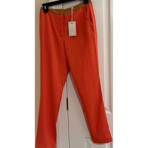 Champagne & Strawberry Coral Orange Slim Leg Pants Tan Suede Waistband Small NWT